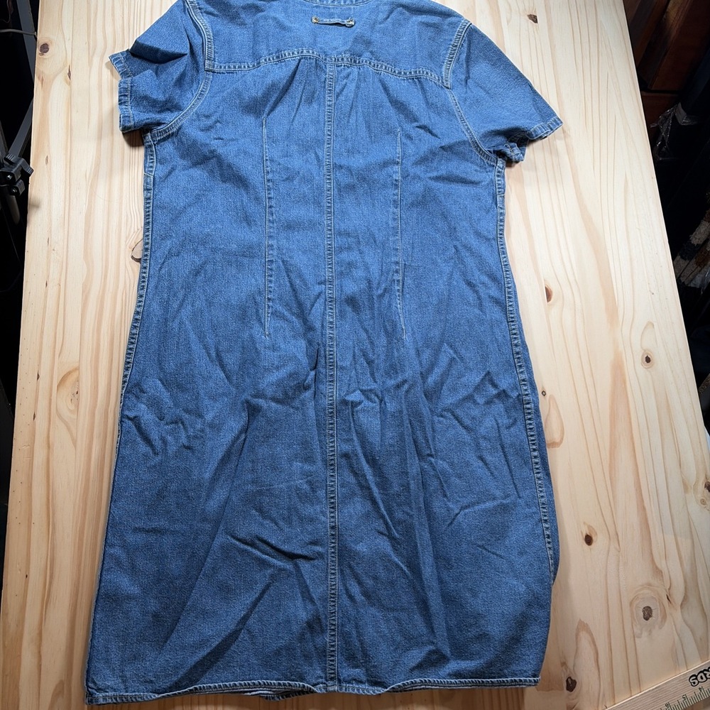 Falls Creek Denim Shirt Dress Women's Large Button Front Short Sleeve Vintage - Picture 5 of 6